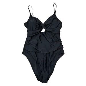 NWT Cupshe Timeless Black Ruched One Piece Swimsuit Size L